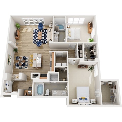 Floor plan for 2 beds, 2 baths, 1516 sqft